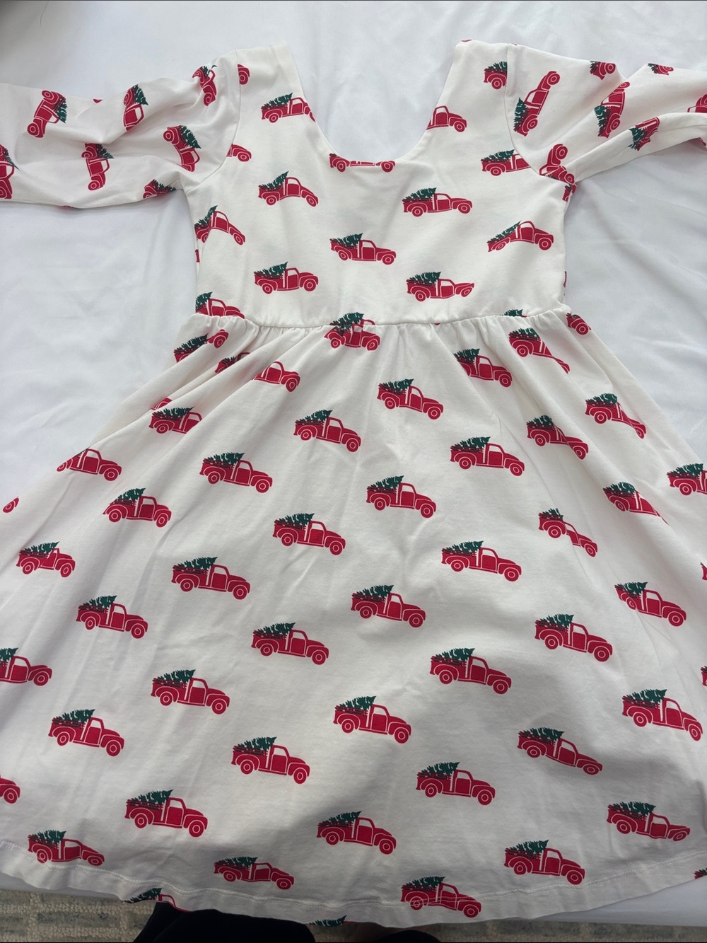Girls' White Holiday Truck Print Casual Dress
